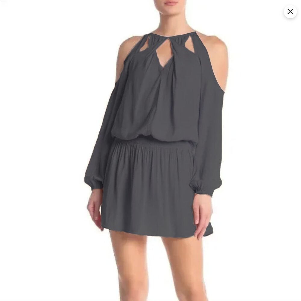 Ramy Brook Amalie Charcoal Pleated Long Sleeve Cold Shoulder